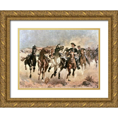 Dismounted: The 4th Troopers Moving Gold Ornate Wood Framed Art Print with Double Matting by Remington, Frederic