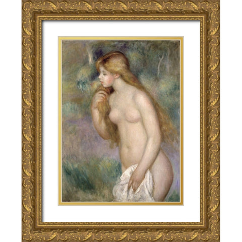 Baigneuse Debout Gold Ornate Wood Framed Art Print with Double Matting by Renoir, Pierre-Auguste