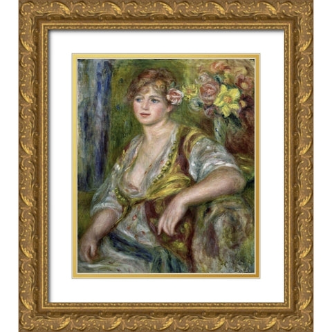 Blonde in Pink Gold Ornate Wood Framed Art Print with Double Matting by Renoir, Pierre-Auguste