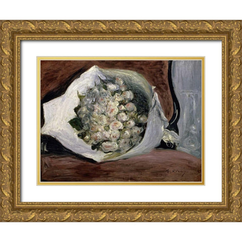 Bouquet in a Chair Gold Ornate Wood Framed Art Print with Double Matting by Renoir, Pierre-Auguste