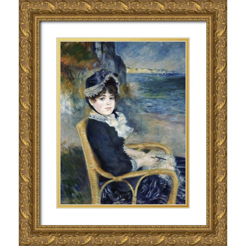 By the Seashore Gold Ornate Wood Framed Art Print with Double Matting by Renoir, Pierre-Auguste