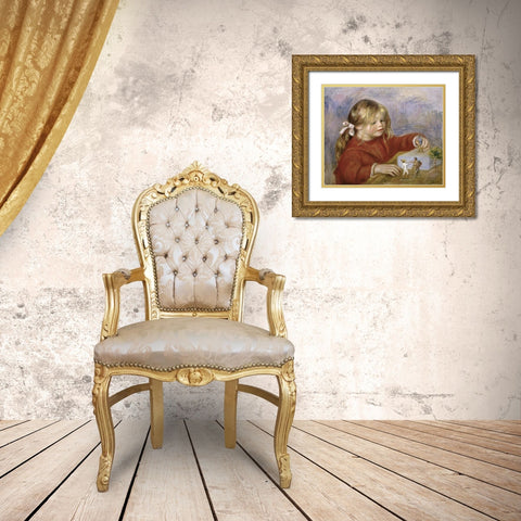 Claude Renoir Playing Gold Ornate Wood Framed Art Print with Double Matting by Renoir, Pierre-Auguste