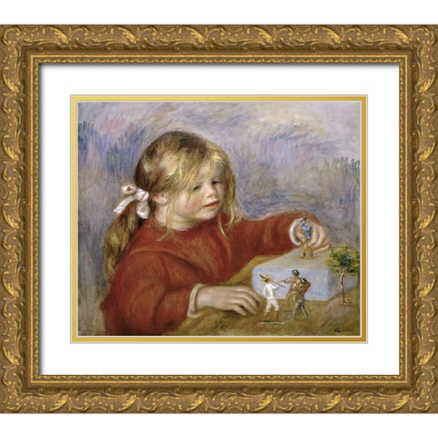 Claude Renoir Playing Gold Ornate Wood Framed Art Print with Double Matting by Renoir, Pierre-Auguste