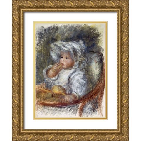 Jean Renoir in a Chair - The Child with a Biscuit Gold Ornate Wood Framed Art Print with Double Matting by Renoir, Pierre-Auguste