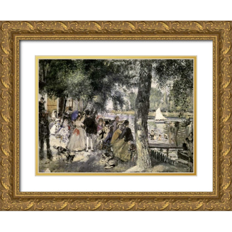 La Grenouilliere - Bathers In The Seine Gold Ornate Wood Framed Art Print with Double Matting by Renoir, Pierre-Auguste