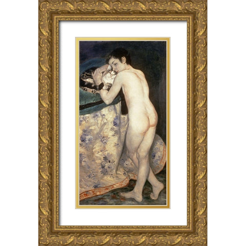 Le Jeune Garcon au Chat Gold Ornate Wood Framed Art Print with Double Matting by Renoir, Pierre-Auguste
