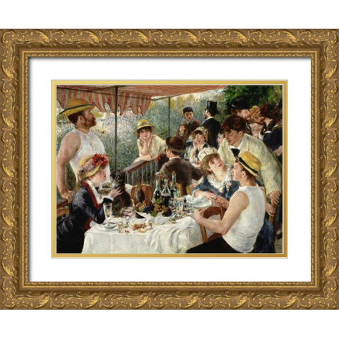 Luncheon of the Boating Party Gold Ornate Wood Framed Art Print with Double Matting by Renoir, Pierre-Auguste