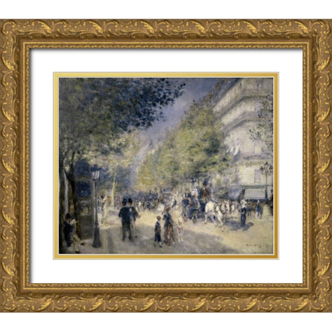 Main Boulevard Gold Ornate Wood Framed Art Print with Double Matting by Renoir, Pierre-Auguste
