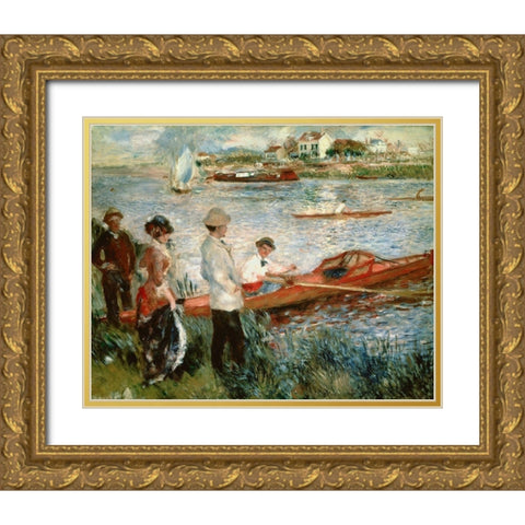 Oarsmen at Chatou Gold Ornate Wood Framed Art Print with Double Matting by Renoir, Pierre-Auguste