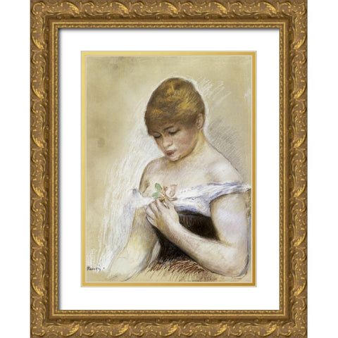 Portrait de Jeanne Samary Gold Ornate Wood Framed Art Print with Double Matting by Renoir, Pierre-Auguste