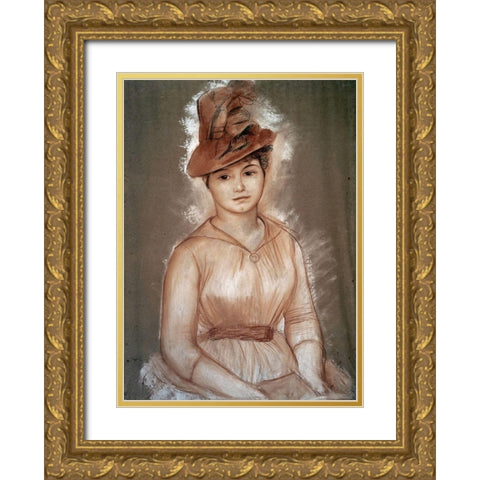 Portrait of a Woman Gold Ornate Wood Framed Art Print with Double Matting by Renoir, Pierre-Auguste