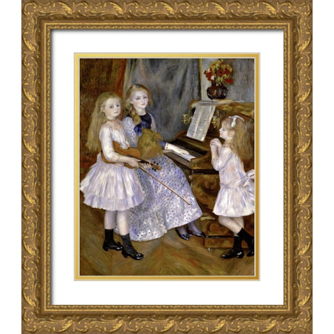 Portrait of the Daughters of Catulle Mendes Gold Ornate Wood Framed Art Print with Double Matting by Renoir, Pierre-Auguste