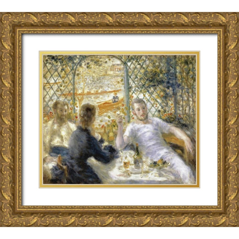 The Rowers Lunch Gold Ornate Wood Framed Art Print with Double Matting by Renoir, Pierre-Auguste
