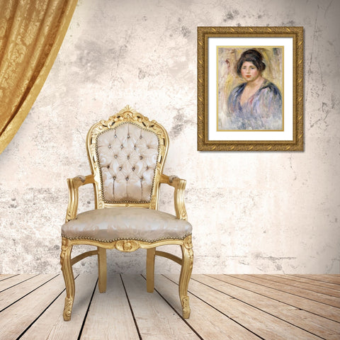 The Woman with a Hat (La Femme au Chapeau) Gold Ornate Wood Framed Art Print with Double Matting by Renoir, Pierre-Auguste
