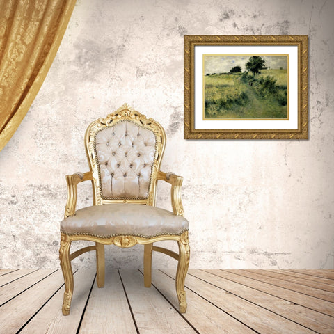 Two People in a Field Gold Ornate Wood Framed Art Print with Double Matting by Renoir, Pierre-Auguste