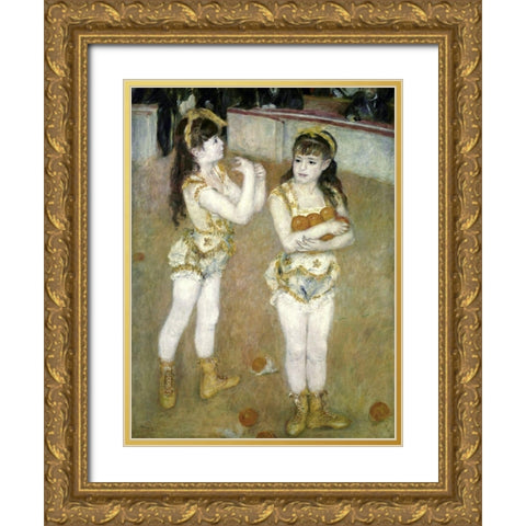 Two Little Circus Girls Gold Ornate Wood Framed Art Print with Double Matting by Renoir, Pierre-Auguste