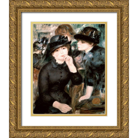 Two Women Gold Ornate Wood Framed Art Print with Double Matting by Renoir, Pierre-Auguste