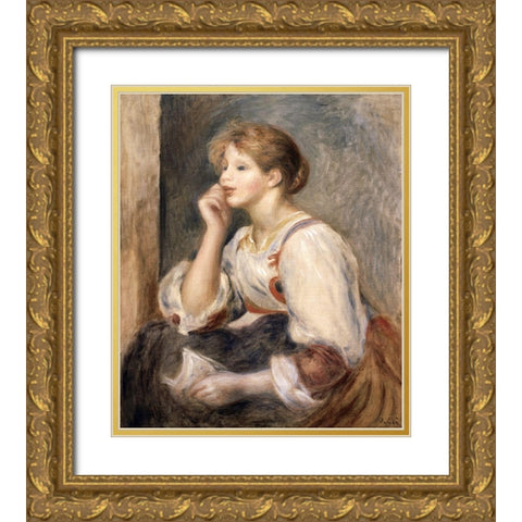 Woman with a Letter Gold Ornate Wood Framed Art Print with Double Matting by Renoir, Pierre-Auguste