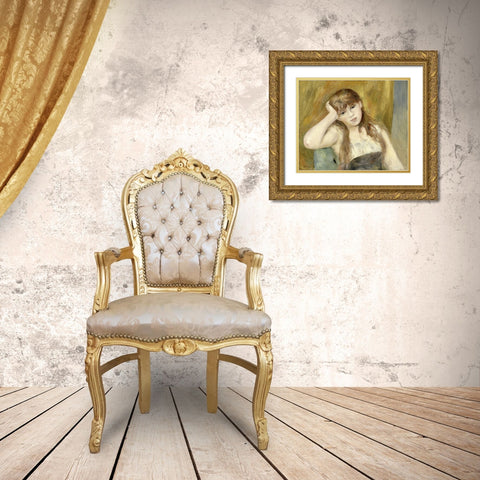 Young Blond Girl Gold Ornate Wood Framed Art Print with Double Matting by Renoir, Pierre-Auguste