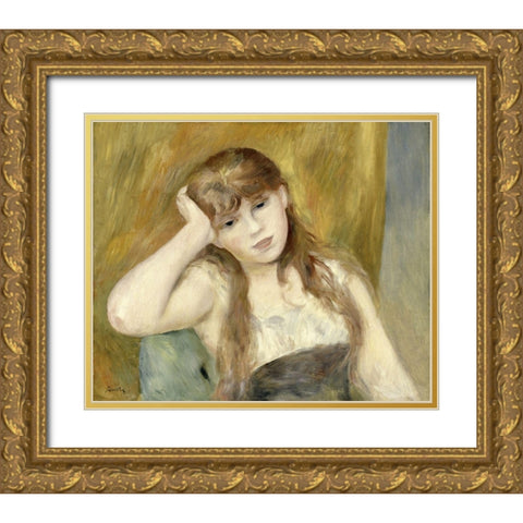 Young Blond Girl Gold Ornate Wood Framed Art Print with Double Matting by Renoir, Pierre-Auguste