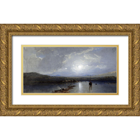 Moonlit River Gold Ornate Wood Framed Art Print with Double Matting by Richards, William Trost