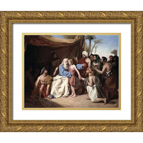 Jacob Refusing To Let Benjamin Leave Gold Ornate Wood Framed Art Print with Double Matting by Roger, Eugene