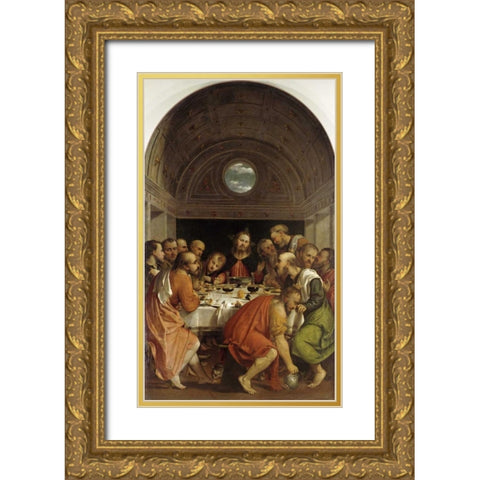 Last Supper Gold Ornate Wood Framed Art Print with Double Matting by Romanino