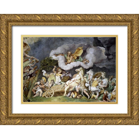 Diomede Uccide Tideo Gold Ornate Wood Framed Art Print with Double Matting by Romano, Giulio