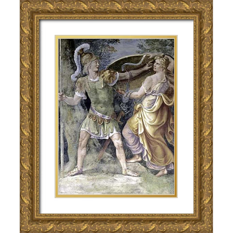 Thetis Arming Achilles Gold Ornate Wood Framed Art Print with Double Matting by Romano, Giulio