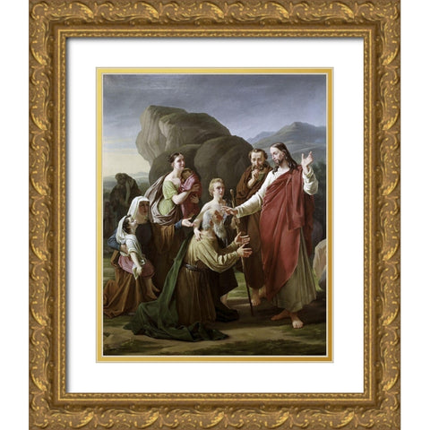 Christ Healing The Blind Gold Ornate Wood Framed Art Print with Double Matting by Rorbye, Martinus Christian Wedseltoft