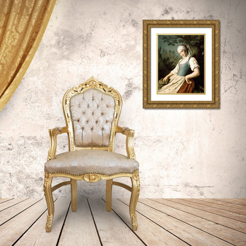 Young Woman Gold Ornate Wood Framed Art Print with Double Matting by Rotari, Pietro Antonio
