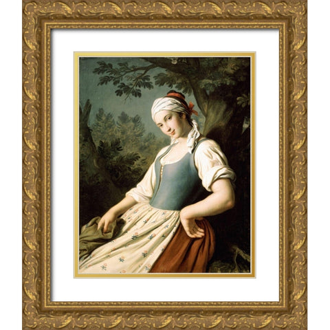 Young Woman Gold Ornate Wood Framed Art Print with Double Matting by Rotari, Pietro Antonio