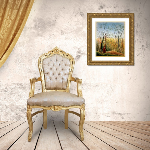 A Stroll in the Woods Gold Ornate Wood Framed Art Print with Double Matting by Rousseau, Henri