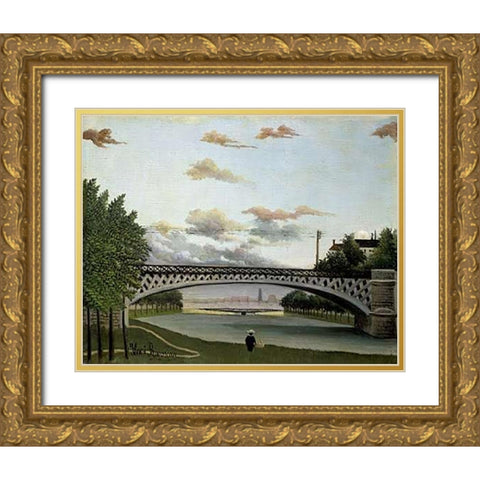 The Charenton Bridge Gold Ornate Wood Framed Art Print with Double Matting by Rousseau, Henri