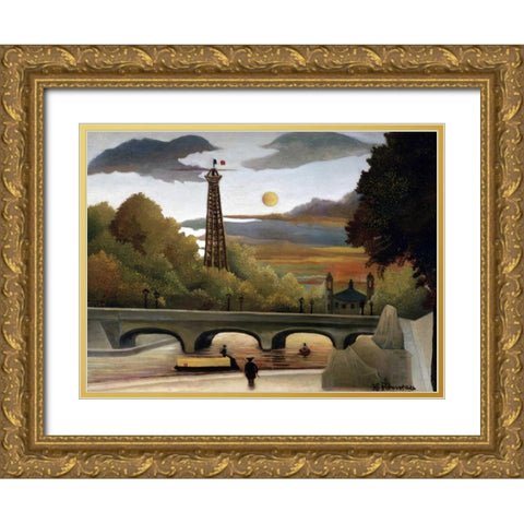 The Eiffel Tower Gold Ornate Wood Framed Art Print with Double Matting by Rousseau, Henri