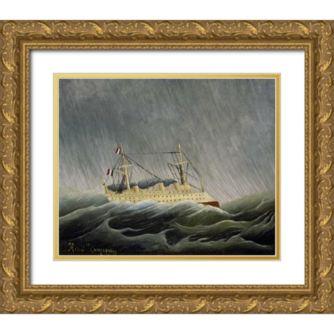 The Ship in the Storm Gold Ornate Wood Framed Art Print with Double Matting by Rousseau, Henri