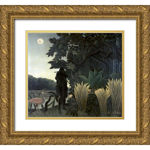 The Snake Charmer Gold Ornate Wood Framed Art Print with Double Matting by Rousseau, Henri