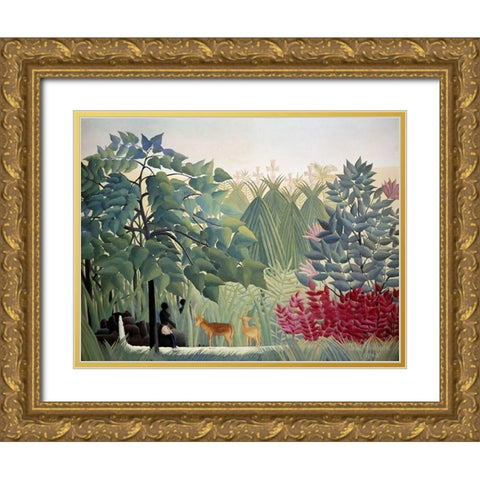The Waterfall Gold Ornate Wood Framed Art Print with Double Matting by Rousseau, Henri