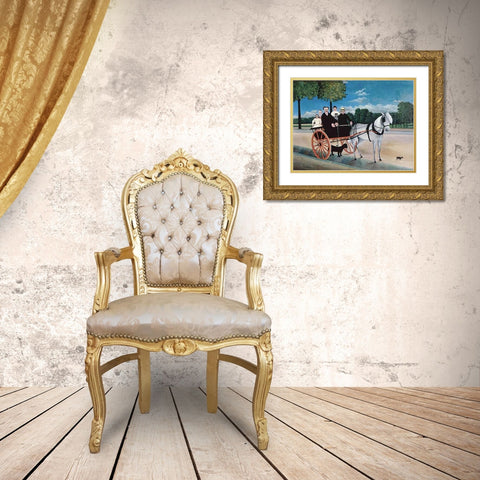 Uncle Juniors Dog Cart Gold Ornate Wood Framed Art Print with Double Matting by Rousseau, Henri
