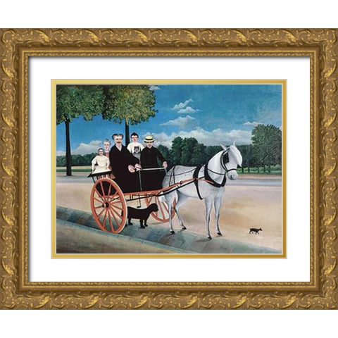 Uncle Juniors Dog Cart Gold Ornate Wood Framed Art Print with Double Matting by Rousseau, Henri