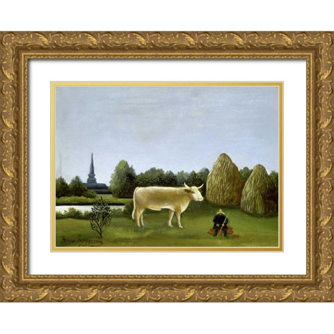 View Surrounding Paris Gold Ornate Wood Framed Art Print with Double Matting by Rousseau, Henri