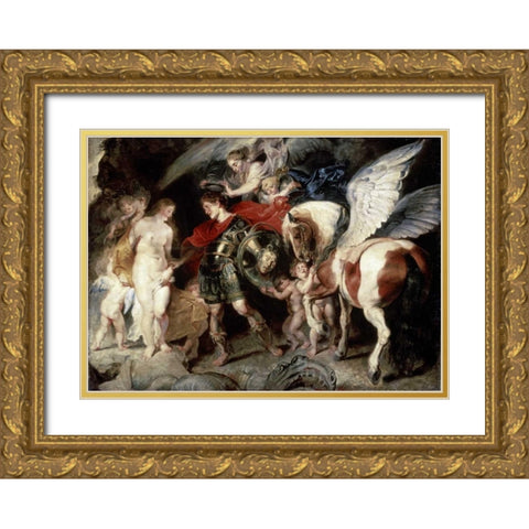 Perseus Liberating Andromeda Gold Ornate Wood Framed Art Print with Double Matting by Rubens, Peter Paul