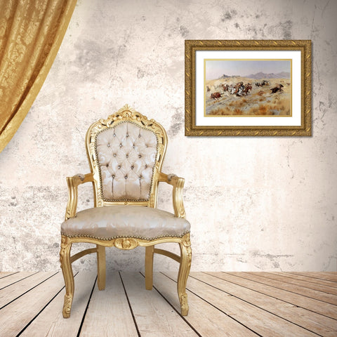 Attack Gold Ornate Wood Framed Art Print with Double Matting by Russell, Charles M.