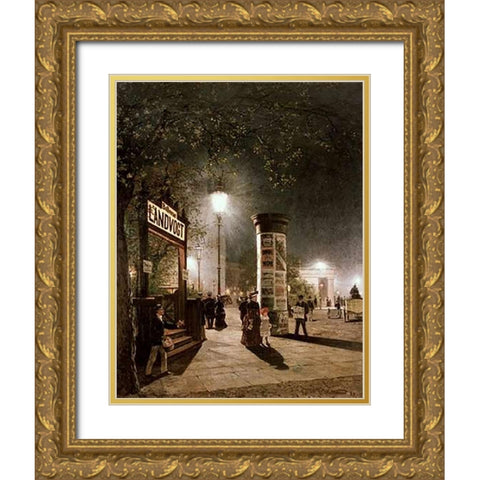 First Electric Street Light, Berlin Gold Ornate Wood Framed Art Print with Double Matting by Saltzmann, Carl