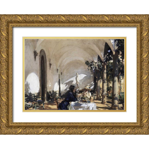 Breakfast in the Loggia Gold Ornate Wood Framed Art Print with Double Matting by Sargent, John Singer