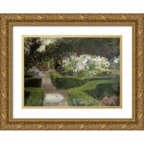 Garden at Granada Gold Ornate Wood Framed Art Print with Double Matting by Sargent, John Singer