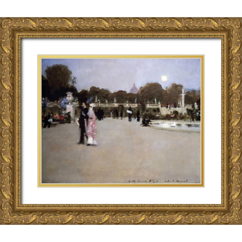 Luxembourg Gardens at Twilight Gold Ornate Wood Framed Art Print with Double Matting by Sargent, John Singer