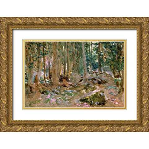 Pine Forest Gold Ornate Wood Framed Art Print with Double Matting by Sargent, John Singer