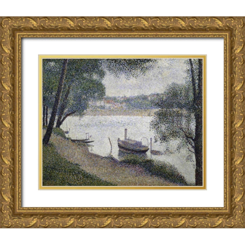 Gray Weather, Grande Jatte Gold Ornate Wood Framed Art Print with Double Matting by Seurat, Georges