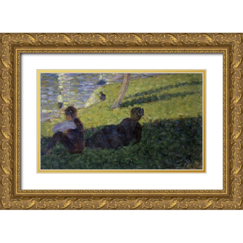 Study for A Sunday on La Grande Jatte I Gold Ornate Wood Framed Art Print with Double Matting by Seurat, Georges